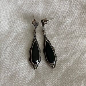 Vintage Judith Jack Sterling Silver and Onyx Drop Earrings